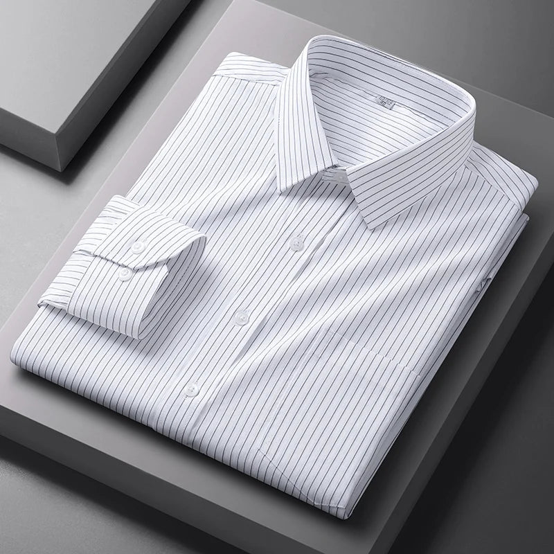 Men Formal Shirt Long Sleeve Office Solid Color Fashion Business Pocket Social Office Blue White Shirts Men's Clothing S-5XL