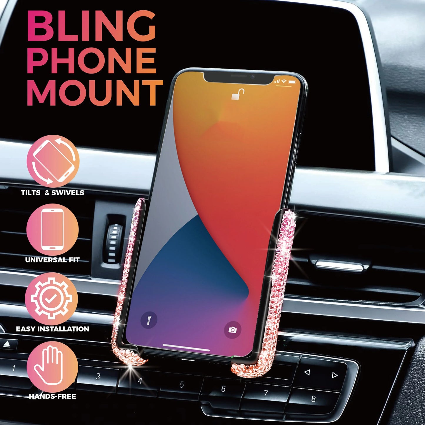 Stylish and Shiny Crystal Diamond Car Phone Holder 360° Rotatable Universal Fit for Secure Grip and Stylish Upgrades