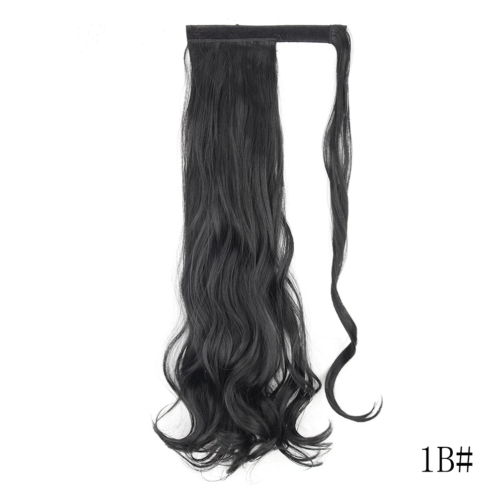 LISI GIRL Synthetic Hair 22''34'' Long Straight Ponytail Wrap Around Ponytail Clip in Hair Extensions Black Hairpiece Headwear