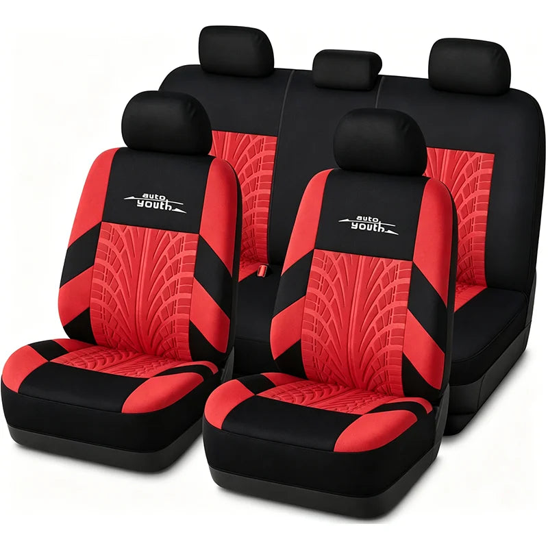 AUTOYOUTH Brand Embroidery Car Seat Covers Full Set Universal Fit Most Cars Covers with Tire Track Detail Styling
