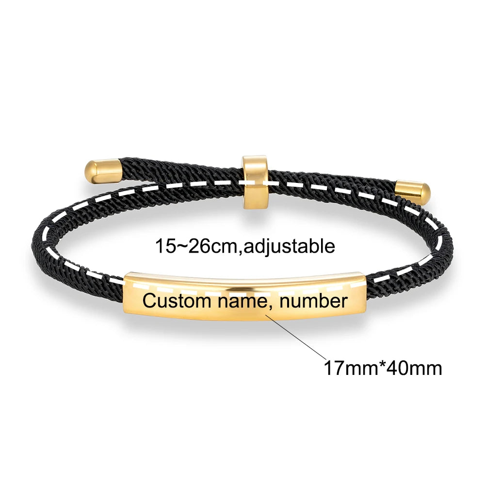 MKENDN Punk SOS Custom logo Name Engrave Text Rope Bracelet customize Stainless Steel Bracelets For Women Men ID Bracelet