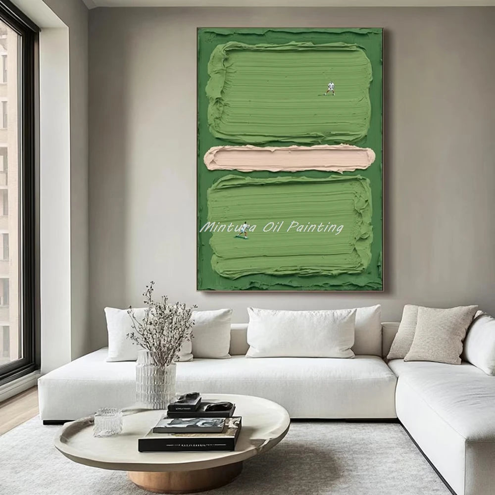 Mintura,Handpaintd Abstract Texture Green Tennis Court Oil Painting on Canvas,Modern 3D Knife Art Poster,Wall Picture,Home Decor
