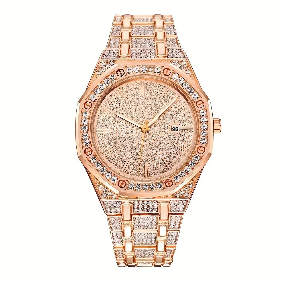 Fashion Luxury Hip Hop Diamond Style Square Men's Watch Shiny Crystal Stainless Steel Quartz Sports Men's Watch