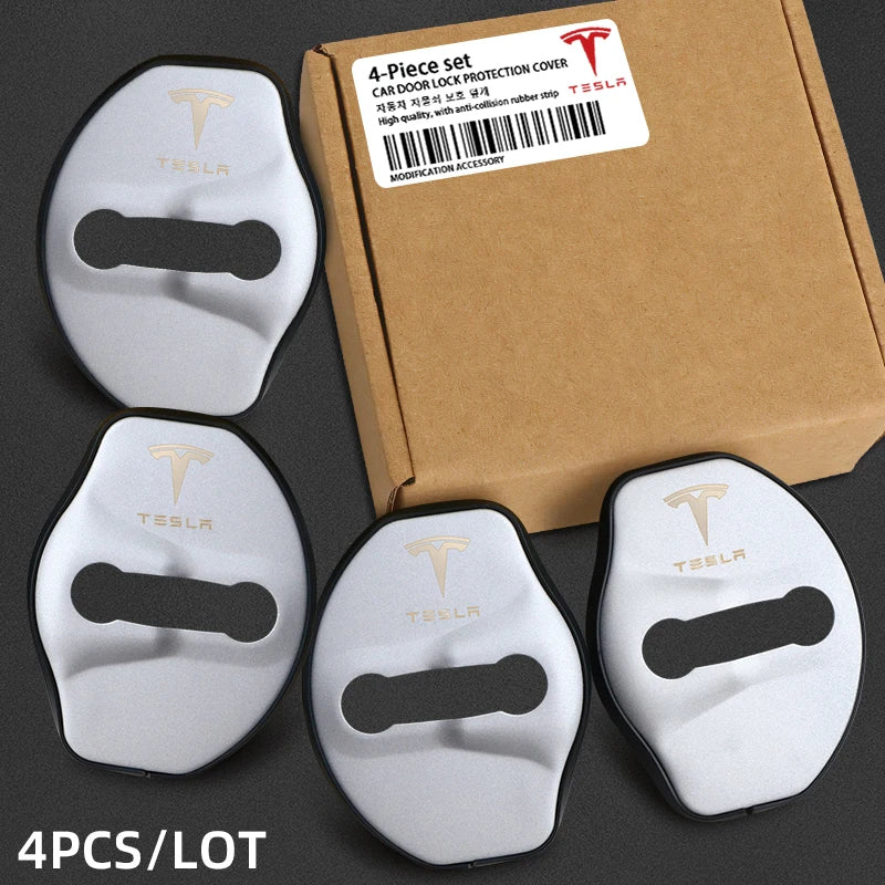 4pcs Car Door Cushion car Door Lock Buckle Protective Cover For Tesla model 3 model X Y style Sticker Accessories