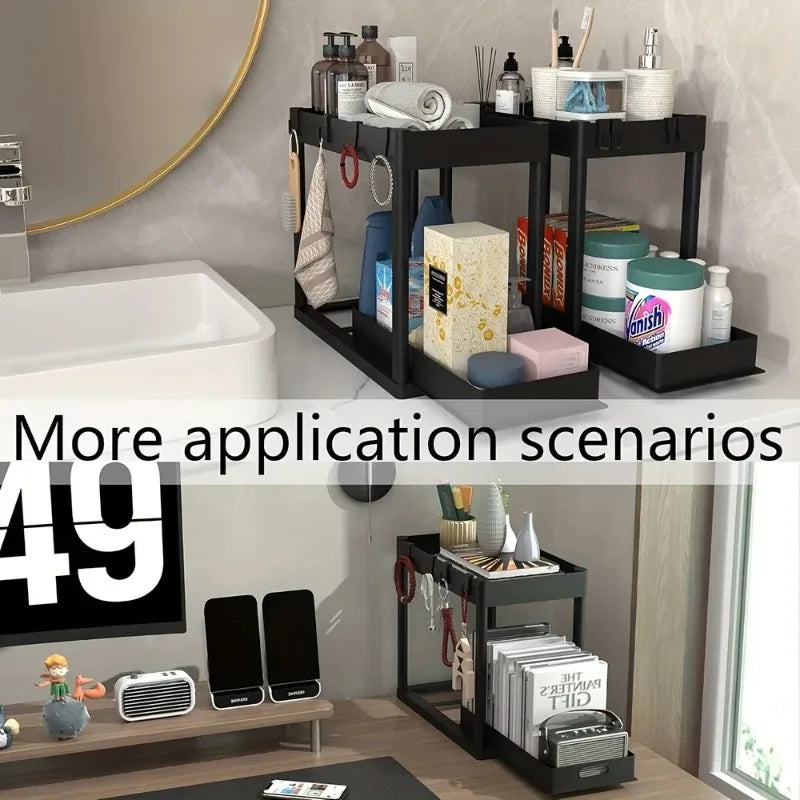 2-Tier Sliding Under Sink Organizer Space Saving Bathroom Cabinet Storage Drawer
