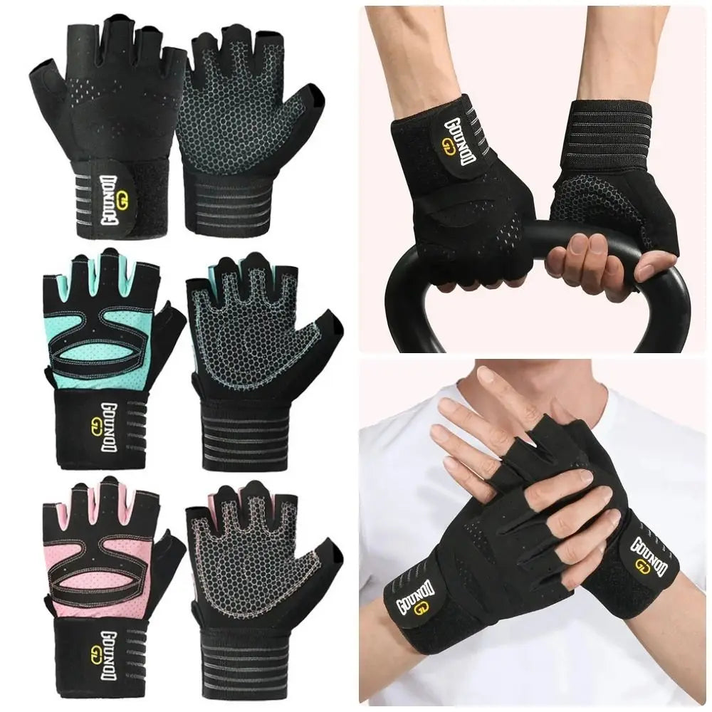 1Pair Half Finger Weight Lifting Glove Breathable Anti-Slip Weightlifting Gloves Bodybuilding Powerlifting Wristband Support