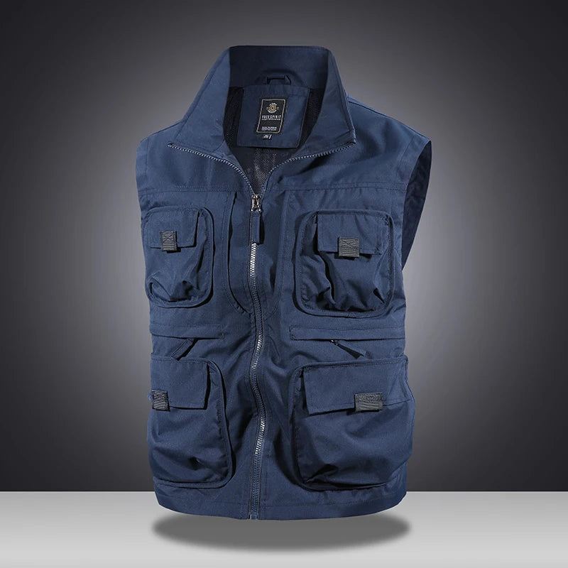 Multifunctional Workwear Vest Men Outdoor Zipper Multi Pocket Workwear Sleeveless Jackets Spring Autumn Breathable Sports Vests