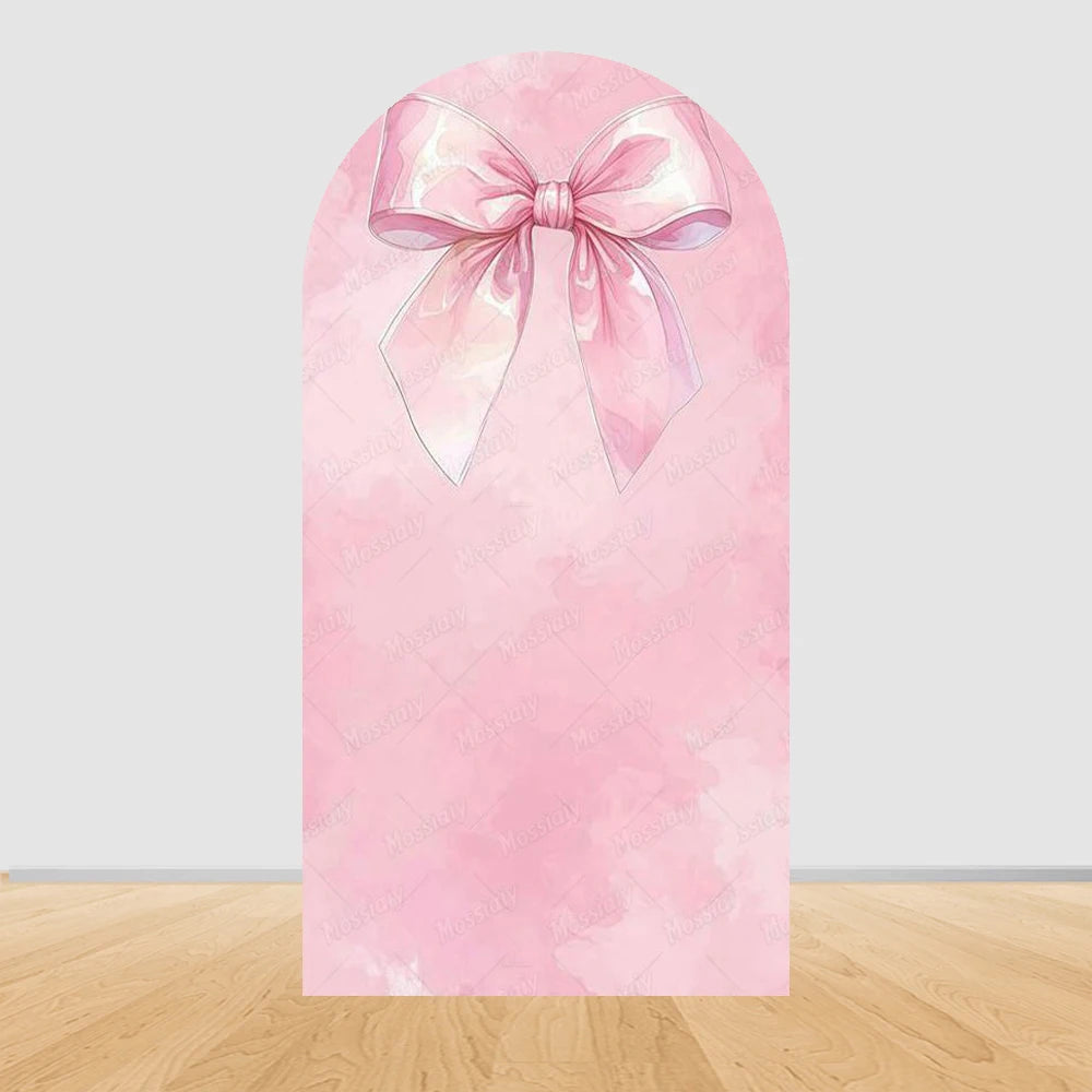 Cute Pink Bow Ballerina Bunny Rabbit Arch Backdrop Cover Flowers Pink Ballet Girl 1st Birthday Party Decor Arch Wall Background