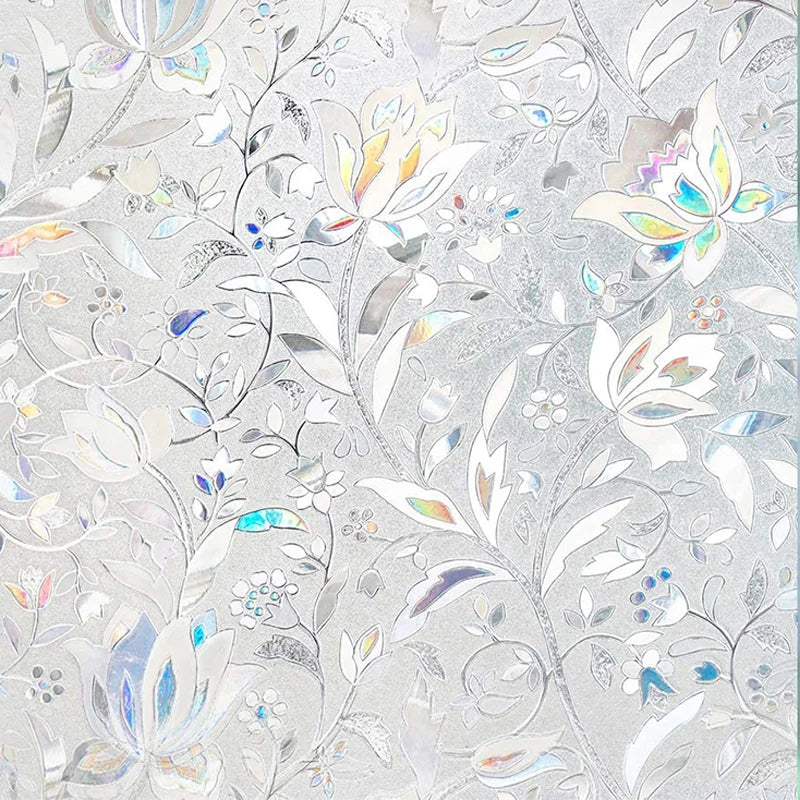 Window Privacy Film Sun Blocking Removable Window Sticker Decorative Glass Film Stained Glass Window Decals Static Cling Flowers