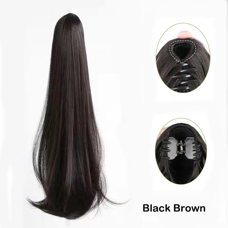 20Inch Synthetic Long Straight Grab Clip In Ponytail Hair Extensions Hairpiece For Women Hair Accessories