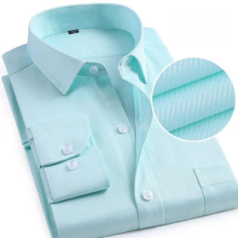 Men Formal Shirt Long Sleeve Office Solid Color Fashion Business Pocket Social Office Blue White Shirts Men's Clothing S-5XL