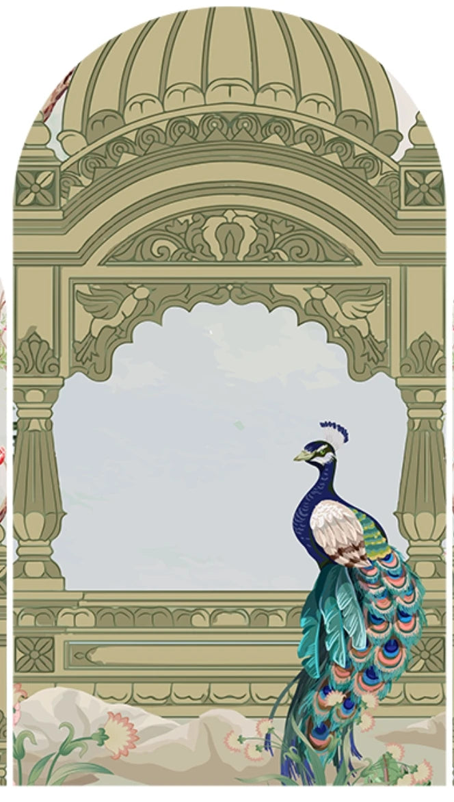 2-Sided India Style Peacock Floral Wedding Birthday Party Arch Wall Backdrop Cover Birthday Party Baby Shower Photo Background