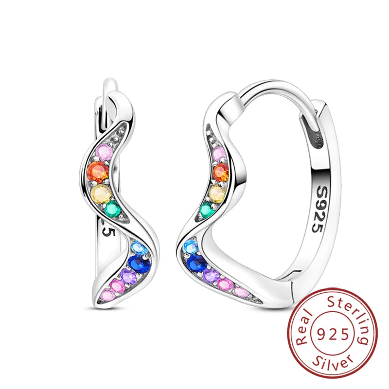 New Original 925 Sterling Silver Hoop Earrings Purple Zircon Flowers Butterflies Studs Earring For Women Wedding Engagement Gift