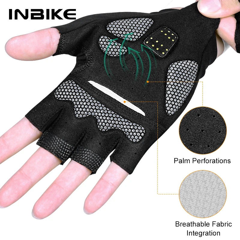 INBIKE Half Finger MTB Cycling Gloves Summer Bicycle Gloves for Men Riding SBR Palm Padded Mountain Road Bike Gloves Accessories