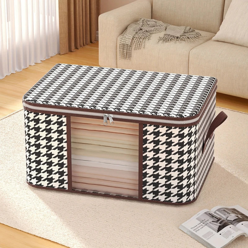 Visible Storage Box Portable Home Clothes Organizer with Handles Foldable Dustproof Quilt Toys Container Large Capacity 50/70L