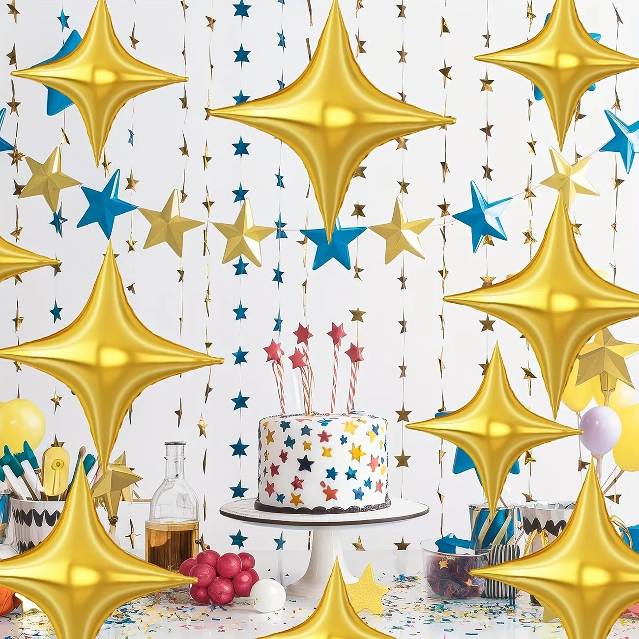 30pcs Gold Silver Foil Star Balloons Set 26inch 10inch Shiny Polyester Four Pointed Star Foil Balloons Strong Atmosphere Party Decorations For Birthdays Weddings Christmas New Year Holiday Celebration Supplies Christmas Essen