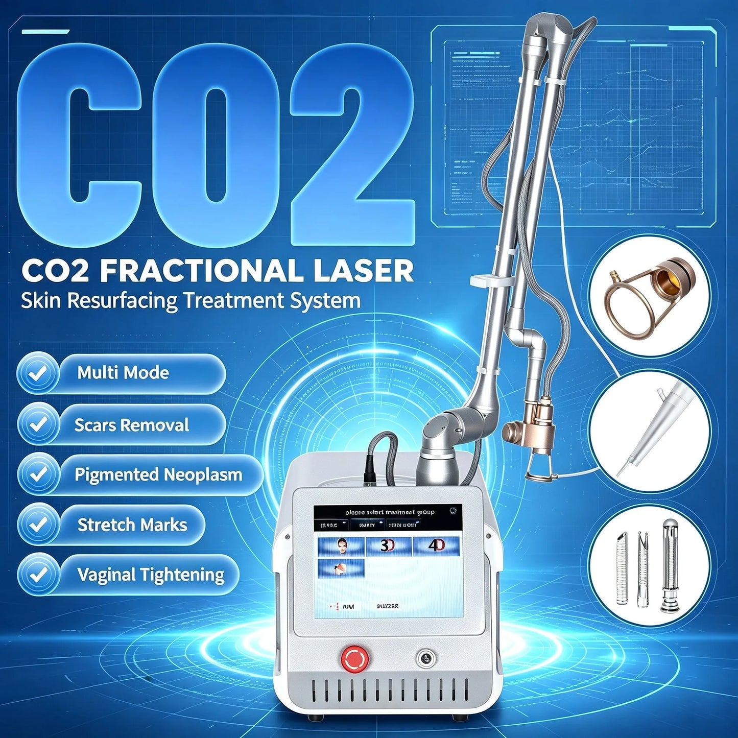 Advanced Fractional CO2 Lase Skin Care Machine Carbon Peeling Treatment Anti Aging Wrinkle Scar Removal Salon Beauty Instrument