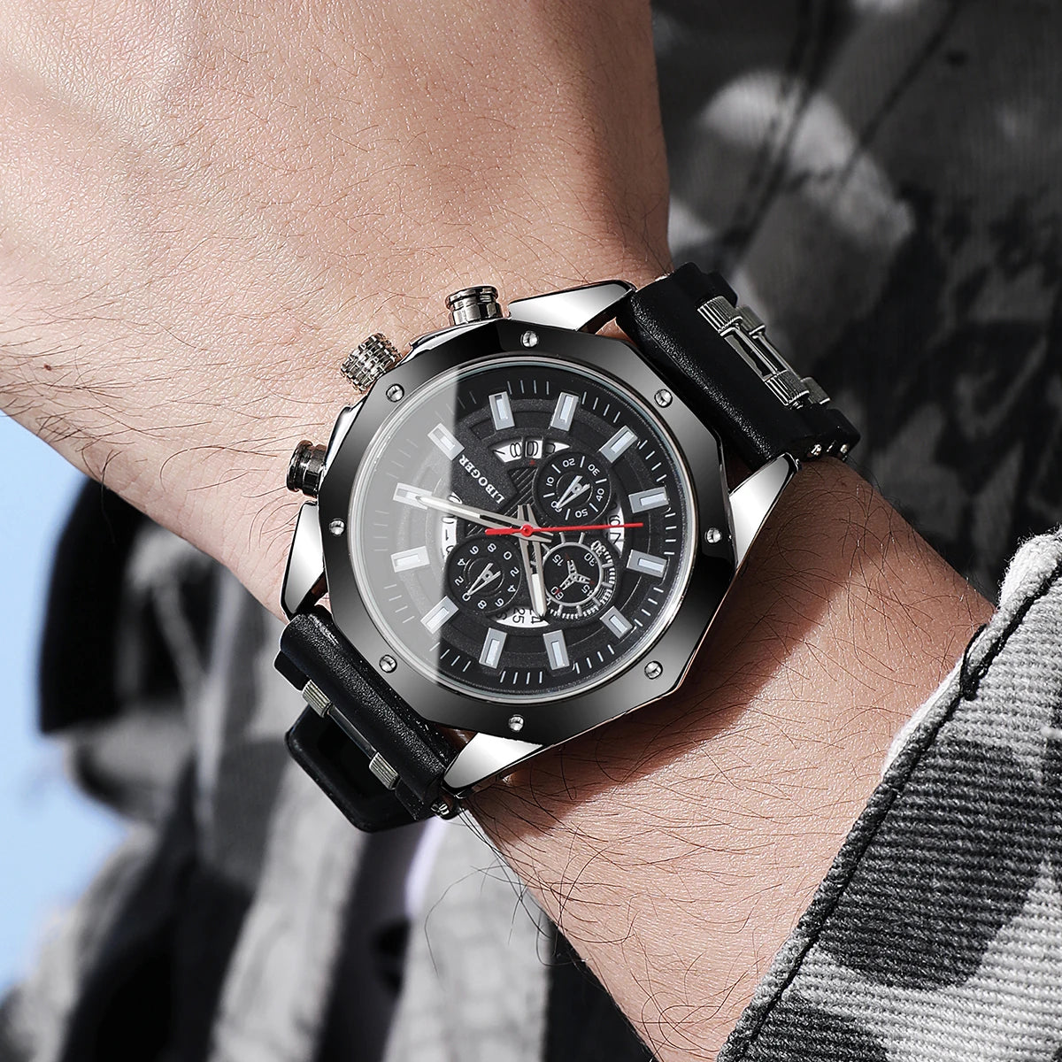 Luxury Large Dial Men's Quartz Watch Casual Silicone Band Sport Wristwatches with Calendar Male Clock（Without Box）