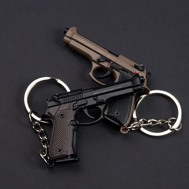 2026 Tactical Pistol Keychain-1:4 Alloy Gun Model with Tassels&Clear Cover, Sporty Keyring Bag Pendant Gift for Men Mini Pendant
