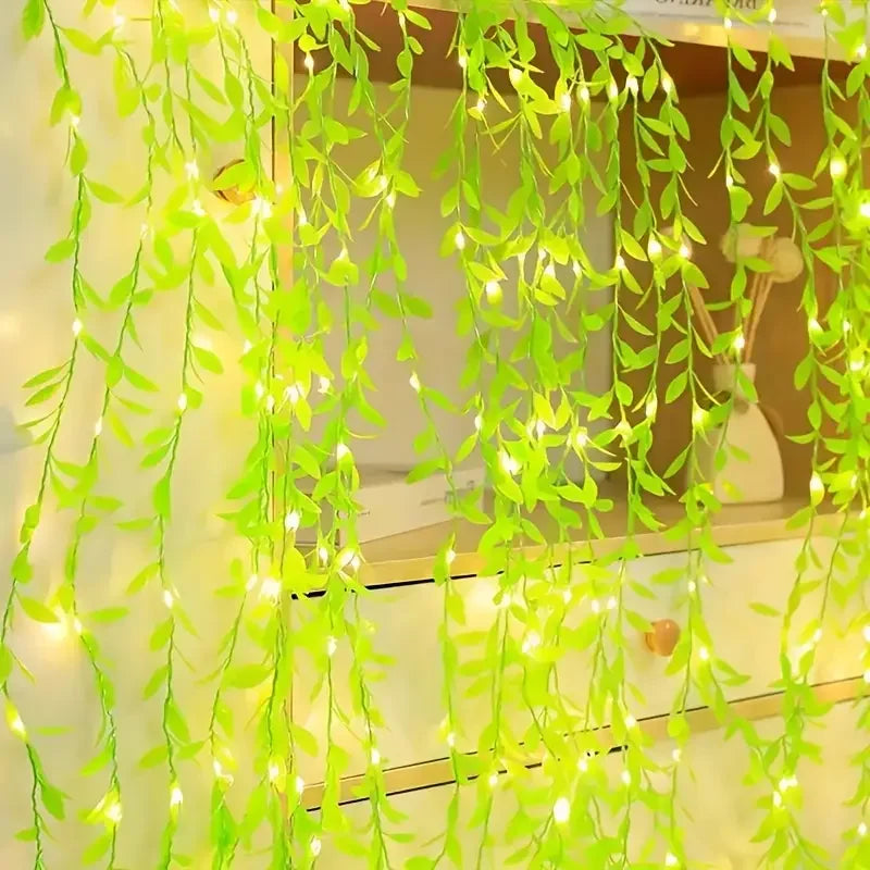 3M USB Maple Leaf Curtain Lights Ivy Artificial Green Leaf Garland Fairy Light String for Indoor Outdoor Wedding Wall Decoration
