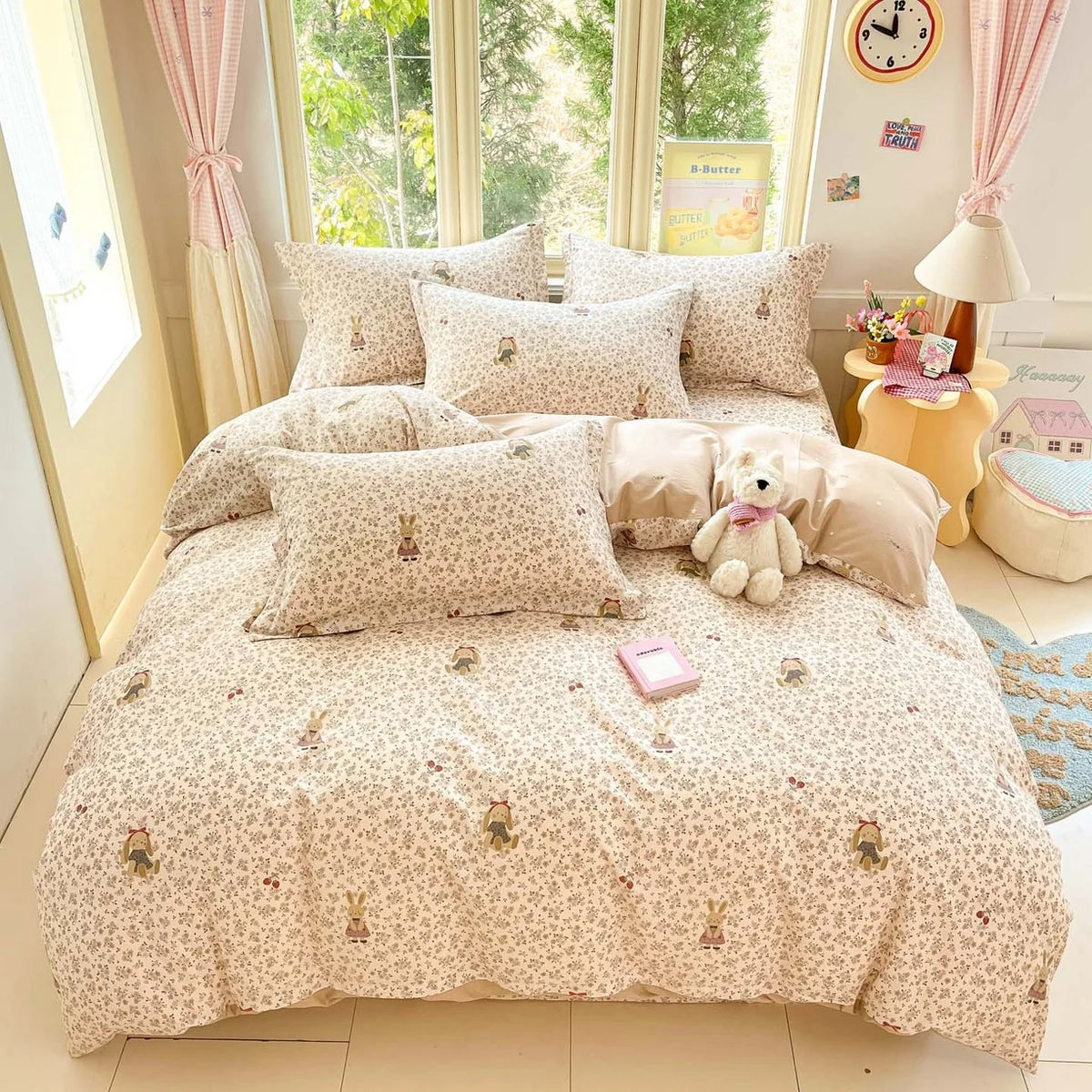 High Quality 100% Cotton Floral Duvet Cover Set Soft Breathable Queen King Bedding Set with Quilt Cover Fitted Sheet Pillowcases