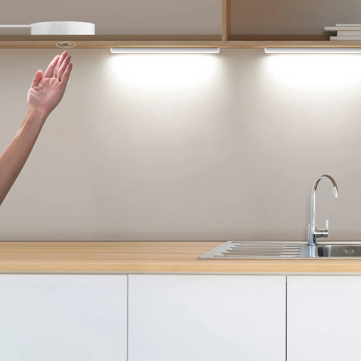 1-6Pcs Kitchen LED Under Cabinet Light Penetrable Wood Hand Scan Motion Sensor Touch Switch Dimmable Bathroom Bar Night Lamp