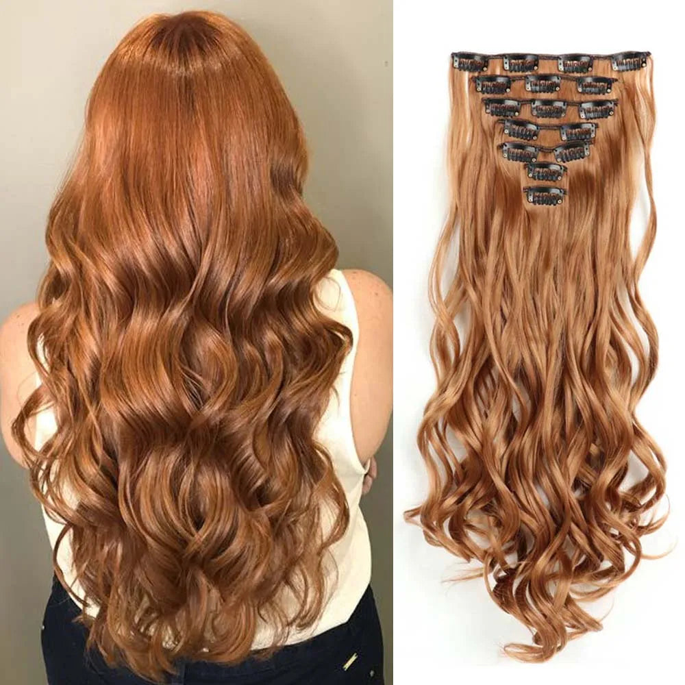 22 Inch Elegant Sexy White Hair 7Pcs/Set 16 Clips Long Curly Wave, Body Wave Synthetic Hair Extensions Clip-in Hair Extensions