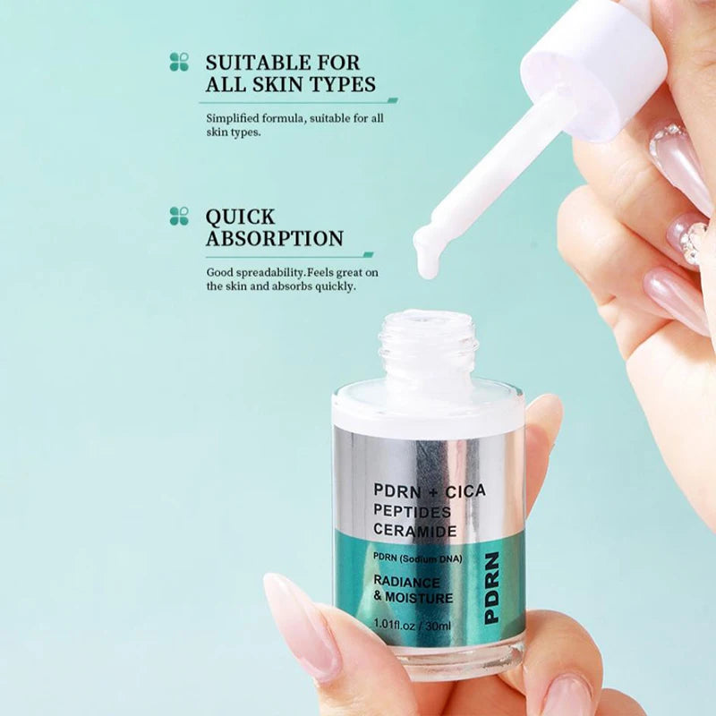 Korean Salmon PDRN & Copper Peptide Face Serum,Centella Asiatica Hydrating Repair Essence, Lightweight Glow Moisturizer All Skin