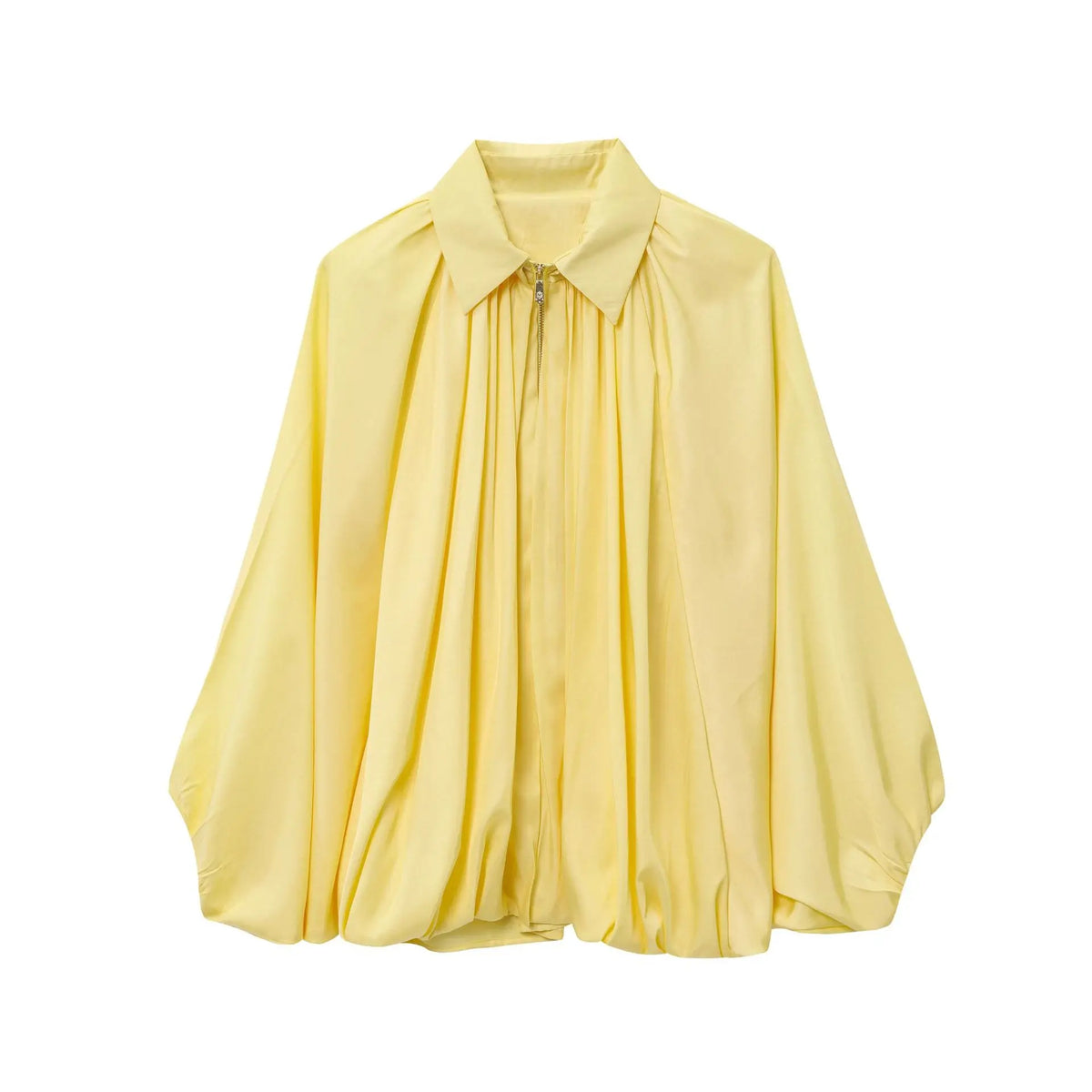 CHNMR Elegant Ruched Satin Jackets for Women Spring Fall Casual Zipper Jacket Long Sleeved Coats Female Chic Outerwears