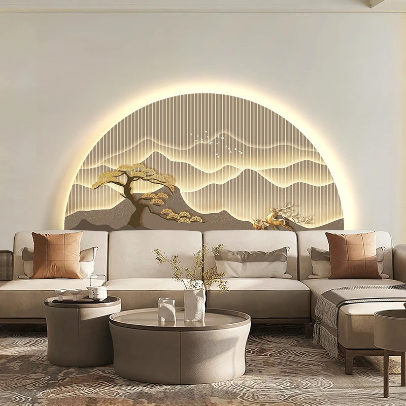 Modern Light Luxury LED Decorative Painting Home Decoration Living Room Bedroom Sofa Wall Landscape Painting Tea Room Mural Lamp