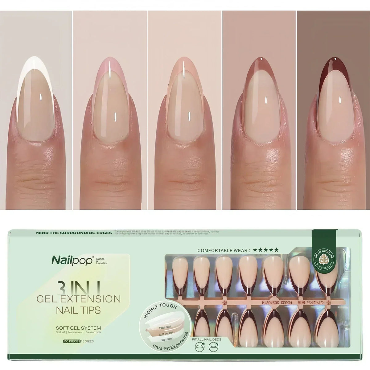 French Almond Gel Nail Tips