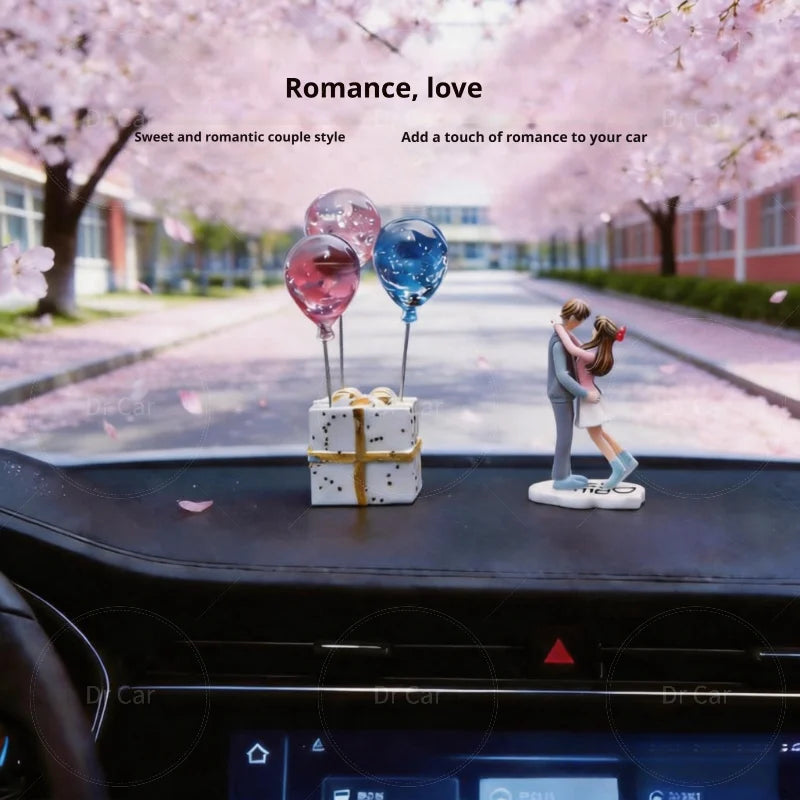 Cartoon Couple Car Decorations, Sweet Couple Car Ornaments, Balloon-Themed Decor, Resin Center Console Accessories