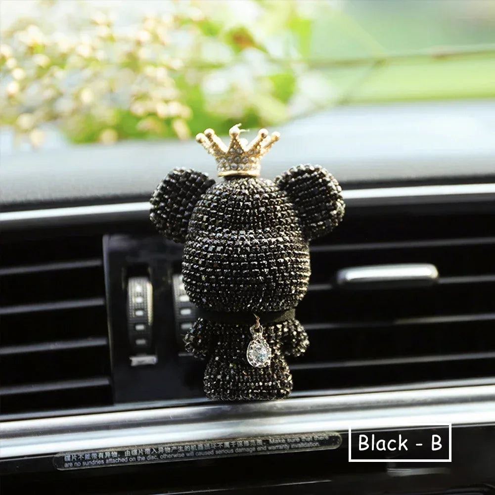 Rhinestone Crystal Bow Bear Car Pendant Mirror Hanging Ornaments Diamond Bling Car Interior Decoration Women Accessories