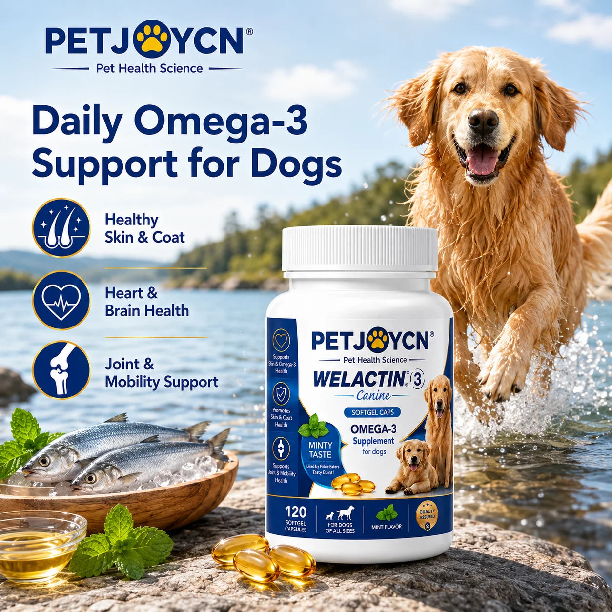 OEM Omega-3 Fish Oil Softgels for Dogs EPA DHA Skin Coat Joint Support Private Label 120 Softgels