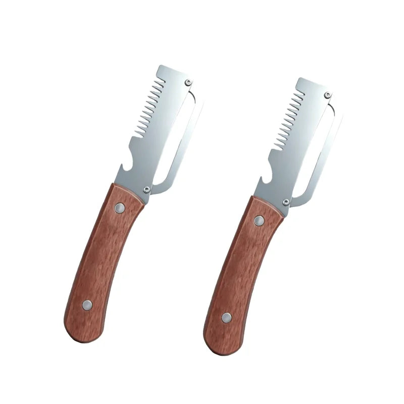 2-in-1 Stainless Steel Peeler Multi-Functional Serrated Vegetable Slicer Fruit Peeling Slicing Wooden Handle New Kitchen Knife