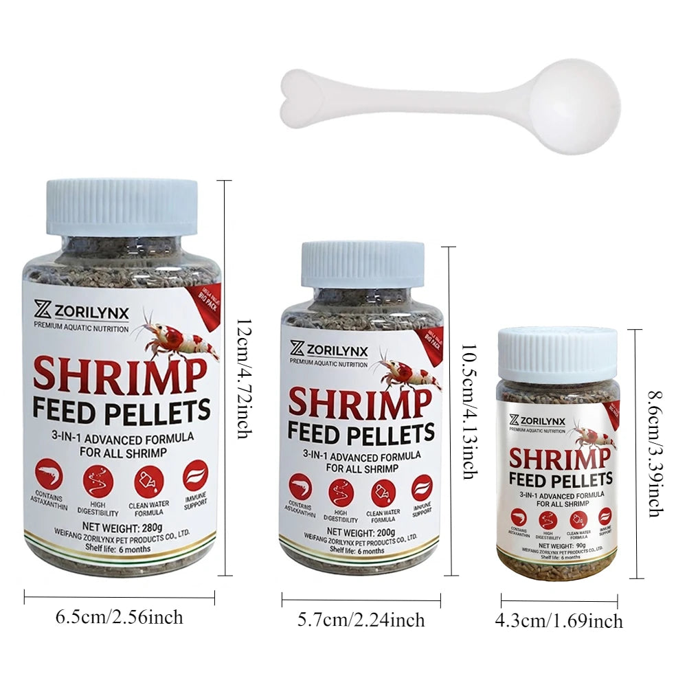 Nutritious Shrimp Feed Sinking Pellets High Protein Calcium Rich Food for Crystal Red Cherry Shrimp Aquarium Tank ZORILYNX