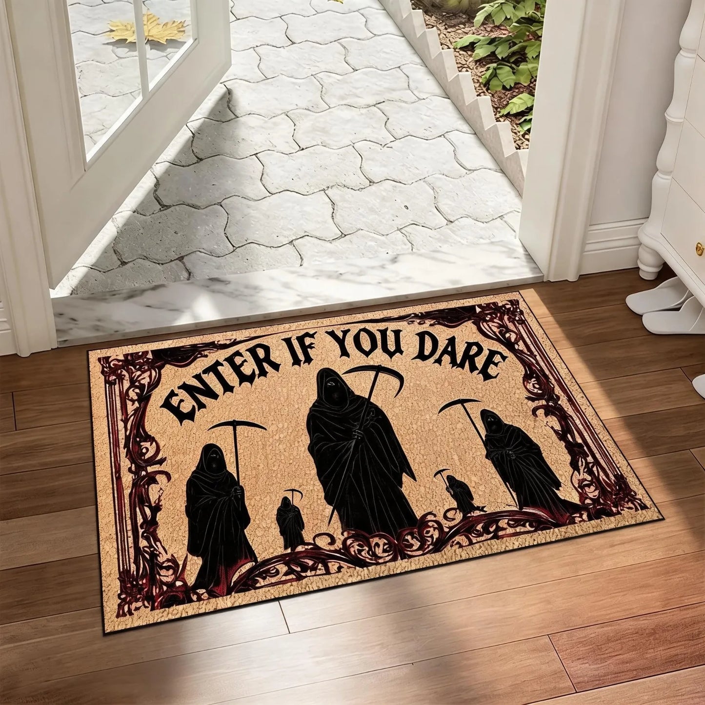 1pc Halloween Welcome Doormat - Non-Slip Soft Plush Heavy-Duty Gothic Bat with Red Lettering Design, Durable Non-Woven Fabric & Rubber Backing Indoor/Outdoor Mat, Suitable for Entryway, Porch, Garden Decor, 24"x16" & 30"x18",