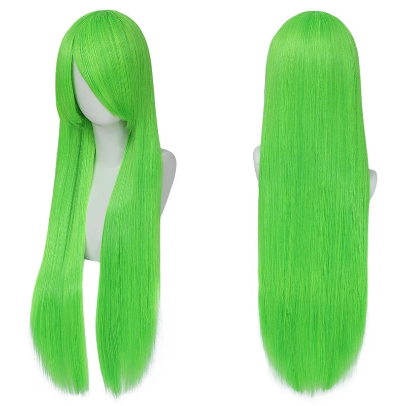 80cm Long Synthetic White Purple Cosplay Wigs Green Hair Straight Silver Wig Pink Hairpiece Lolita Wig with Bangs