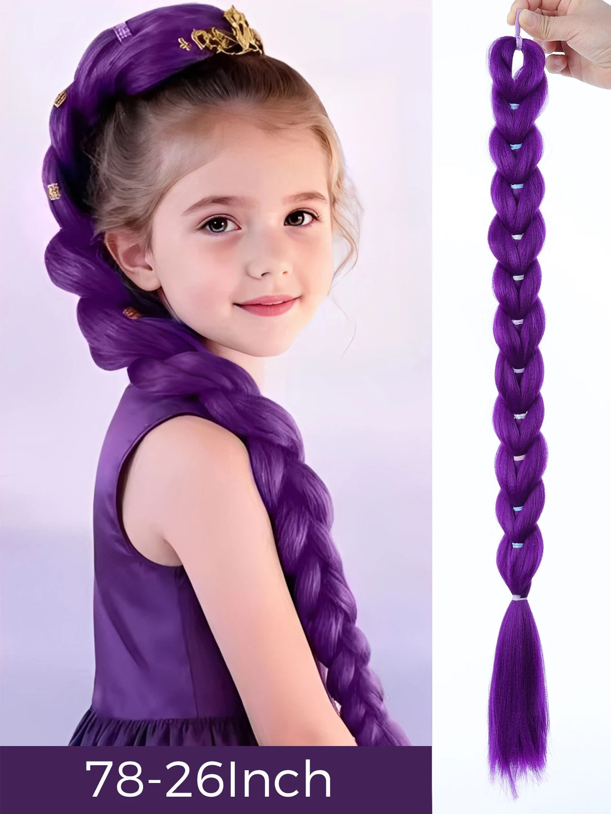 32inch Braided Purple Hair Ponytail with Tinsel Hair Wig Super Extensions Shiny Tinsel Hair for Kids Christmas Cosplay Rumi Hair