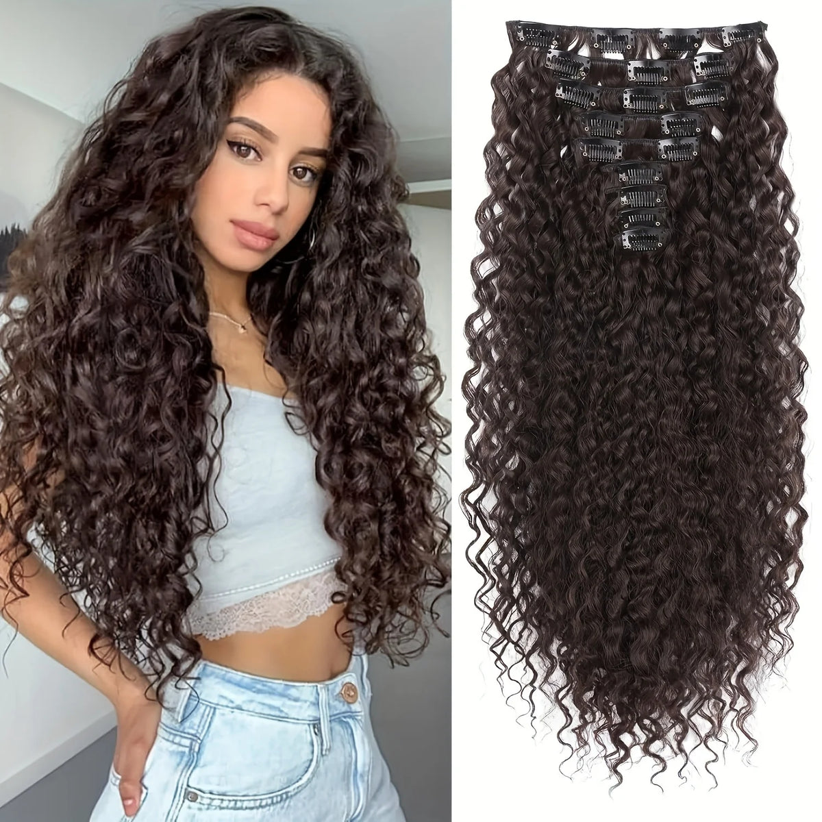 9PCS Clip in Hair Extensions 22 Inch Curly Hair Extension Long Soft Synthetic Hairpieces for Women