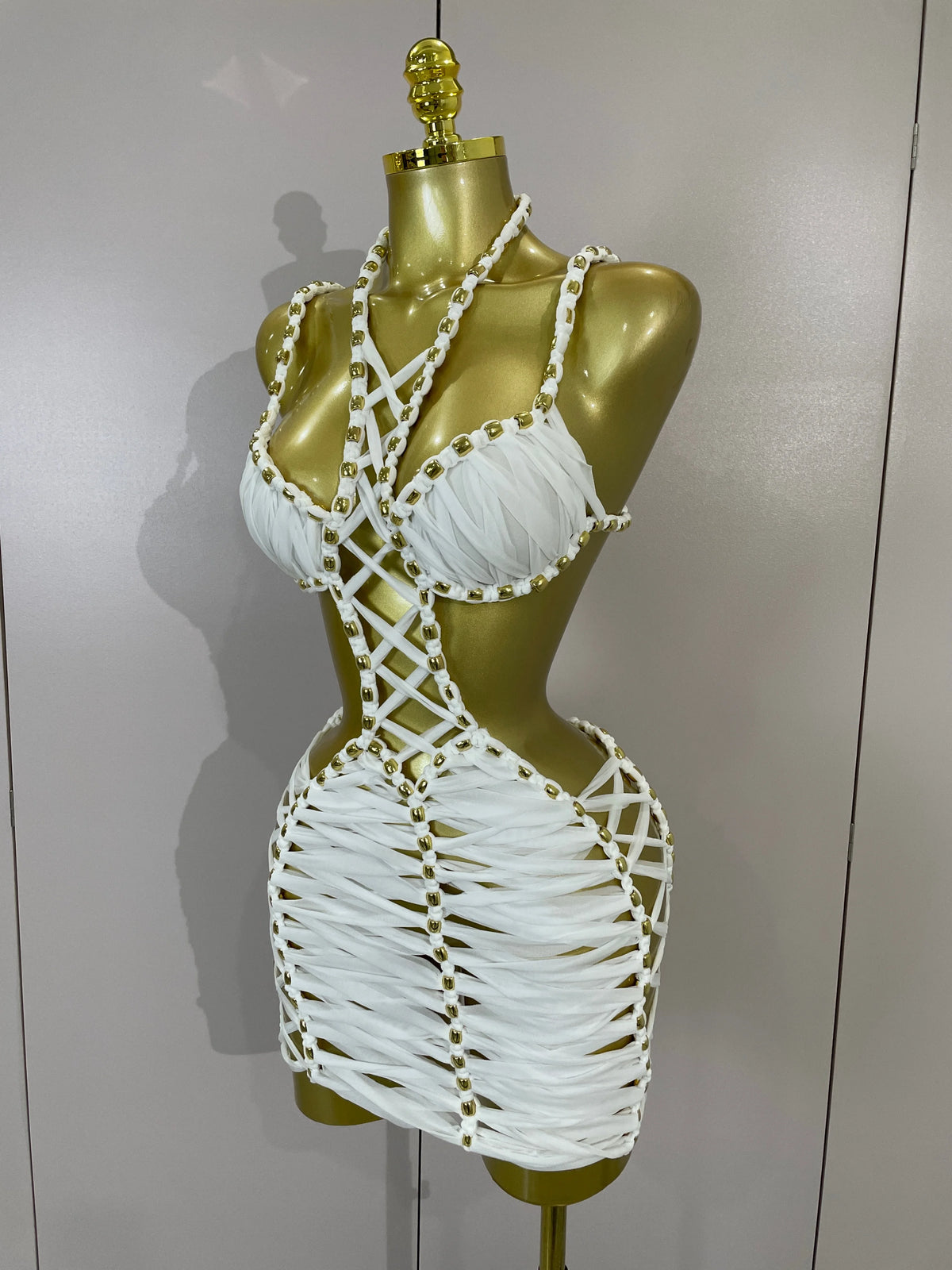 2026 Women Sexy White Halter Neck Perspective Hollow Mini Dresses Summer Backless Nightclub Party Evening Club Performance Dress