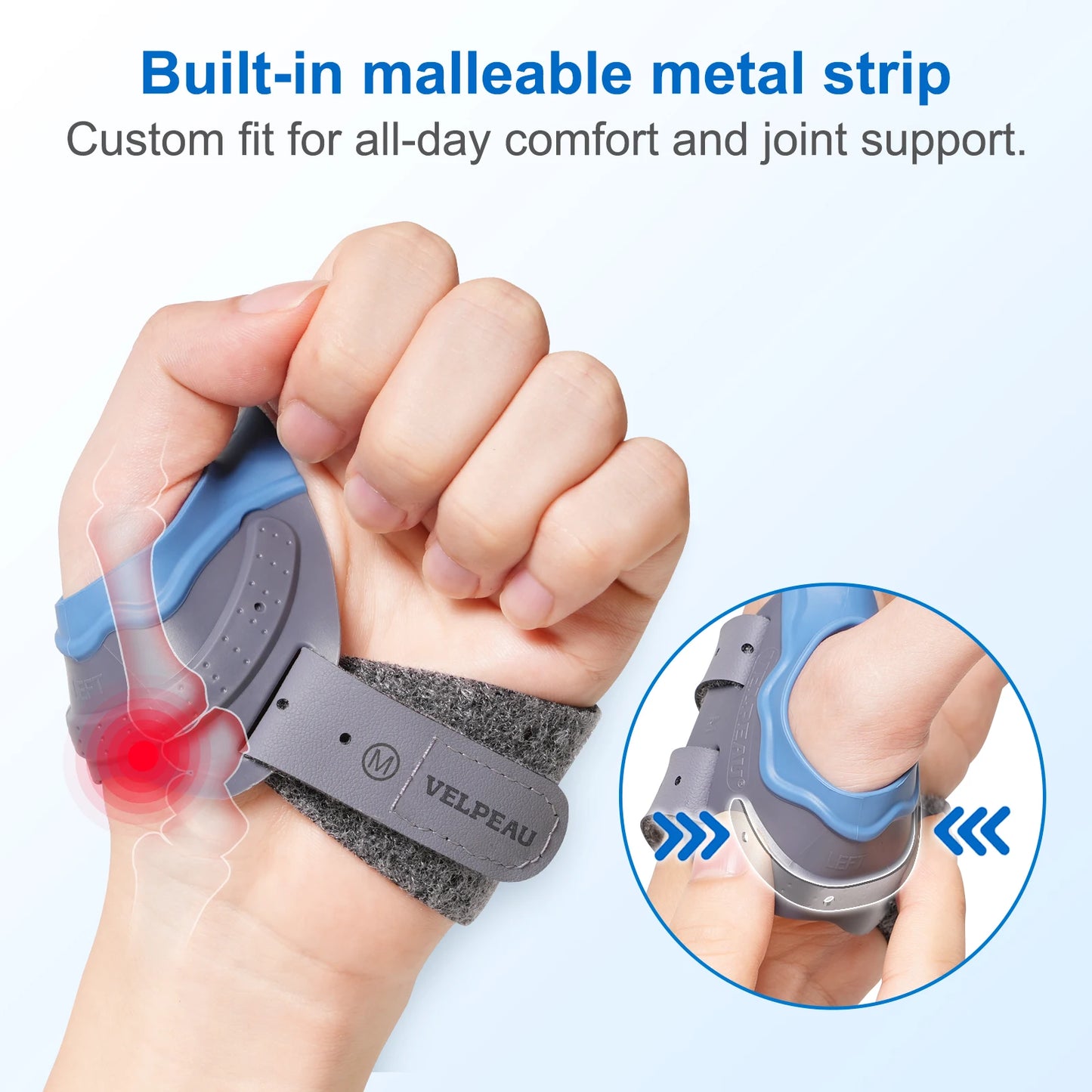 VELPEAU CMC Thumb Brace with Shape-memory Restriction Splint, Thumb CMC Joint Stabilizer for Thumb Basal Arthritis Pain Relief