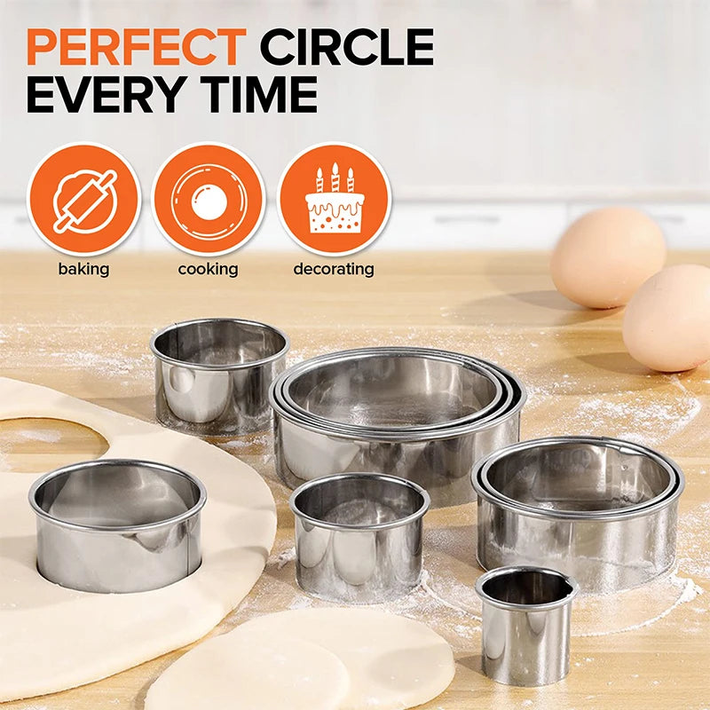 11/12PCS Cookie Cutter Set, Stainless Steel Rolled Edge, Round Baking Molds, For Fondant Pastry Donut Mousse, Home Kitchen Tools