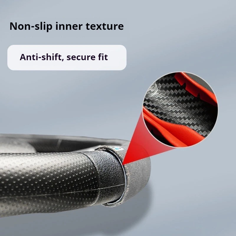 Universal D-shaped Round Car Steering Wheel Cover Ventilation Hole Leather Absorb Sweat Anti-slip Decoration Accessories 15inch
