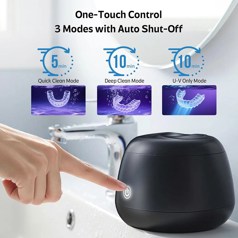 KUNPHY Ultrasonic Retainer Cleaner Machine 48kHz 200ML Dental Cleaning Pod with UV Deep Cleaning for Braces Night Guard Dentures