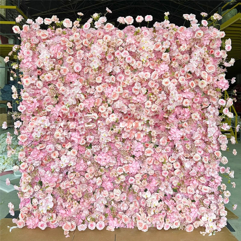 Luxur white Rose Roll Up Cloth 5D Flower Wall Arrangement Wedding Backdrop Decor Hanging Curtain Green Plants Wall Party Props