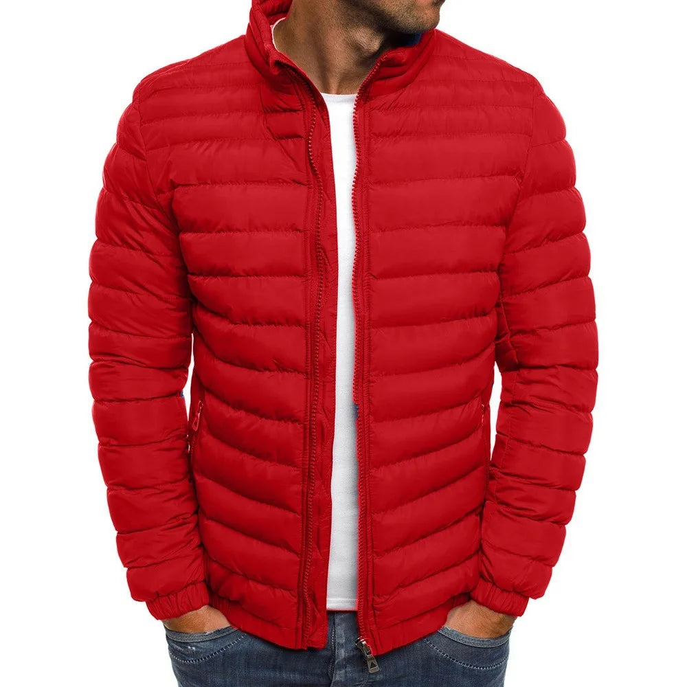 Men's Winter Cotton Jacket Stand Collar Solid Color Lightweight Warm Casual Coat Winter Jackets for Men Outdoor Daily Wear