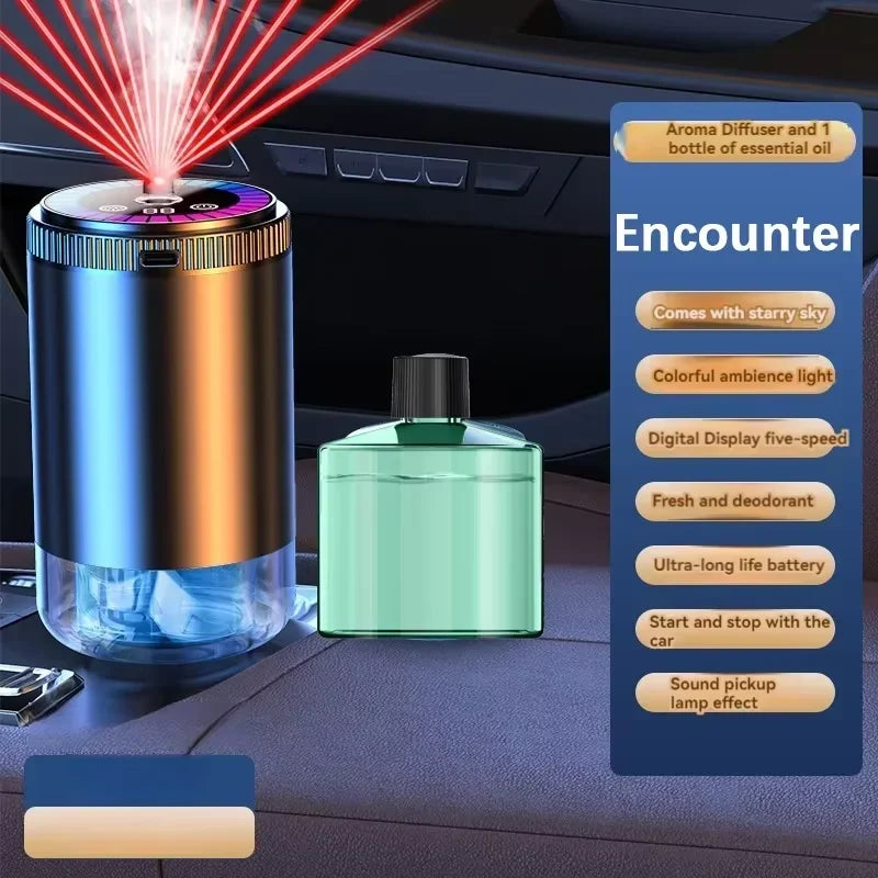 Smart Car Aroma Diffuser Rechargeable Air Freshener Auto On Off 5 Modes Starry Sky Ambient Light USB Car Purifier Humidifier