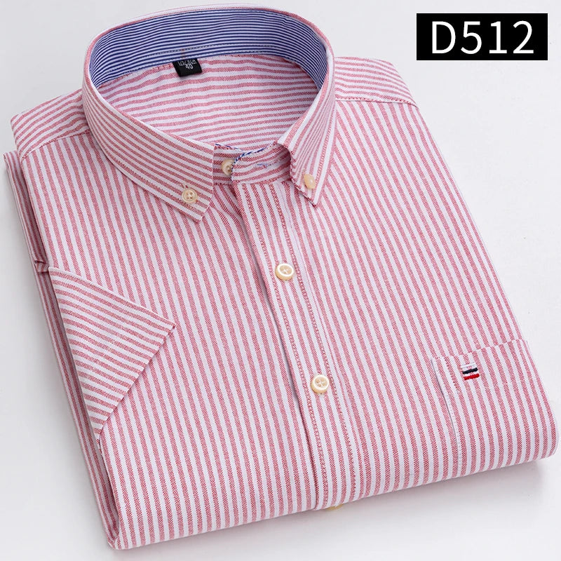 Plus Size 7XL Summer Short Sleeve Shirt 100%Cotton Shirts for Men White Plaid Striped Social Slim Fit Formal Business Clothing