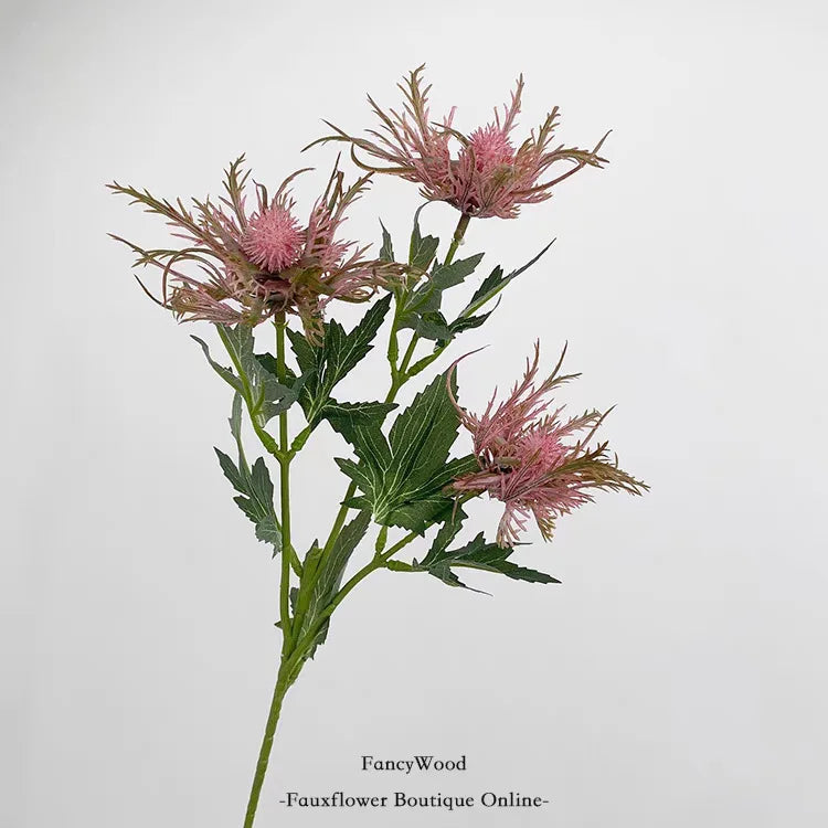 Simulation Plastic Flower Sea Holly 3 Head Thorn Celery Artificial Plants Leaf Home Wedding Christmas Floral Arrangement Bouquet